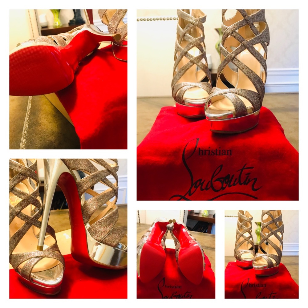 CHRISTIAN LOUBOUTIN  SILVERGLITTER PLATFORMSANDALS